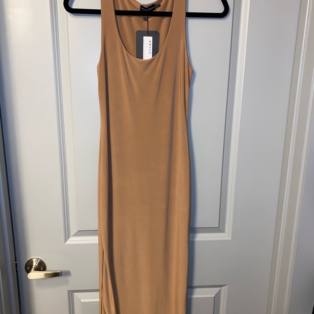 Nude slinky bodycon midi dress
